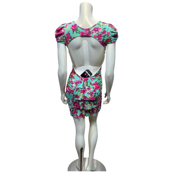 NWT Julia Floral Blue Dress with Cutout Back - Stretchy & Fitted - Picture 4 of 8